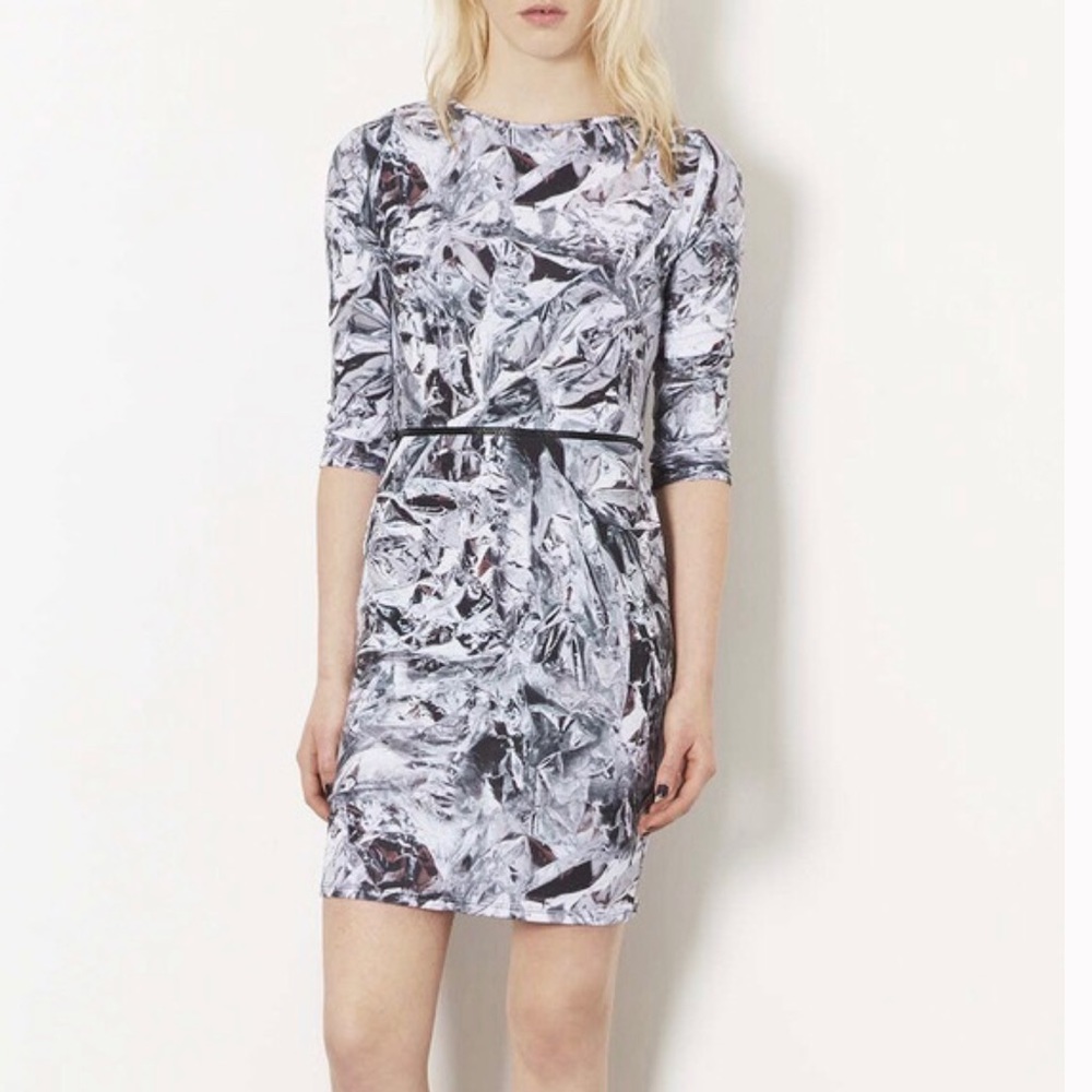 TOPSHOP Marble Foil Print Zipper Bodycon Dress